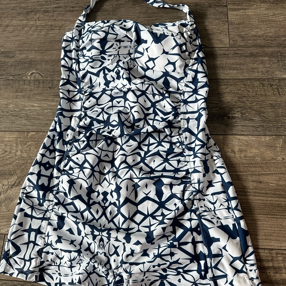 Navy and White Geometric Swimsuit